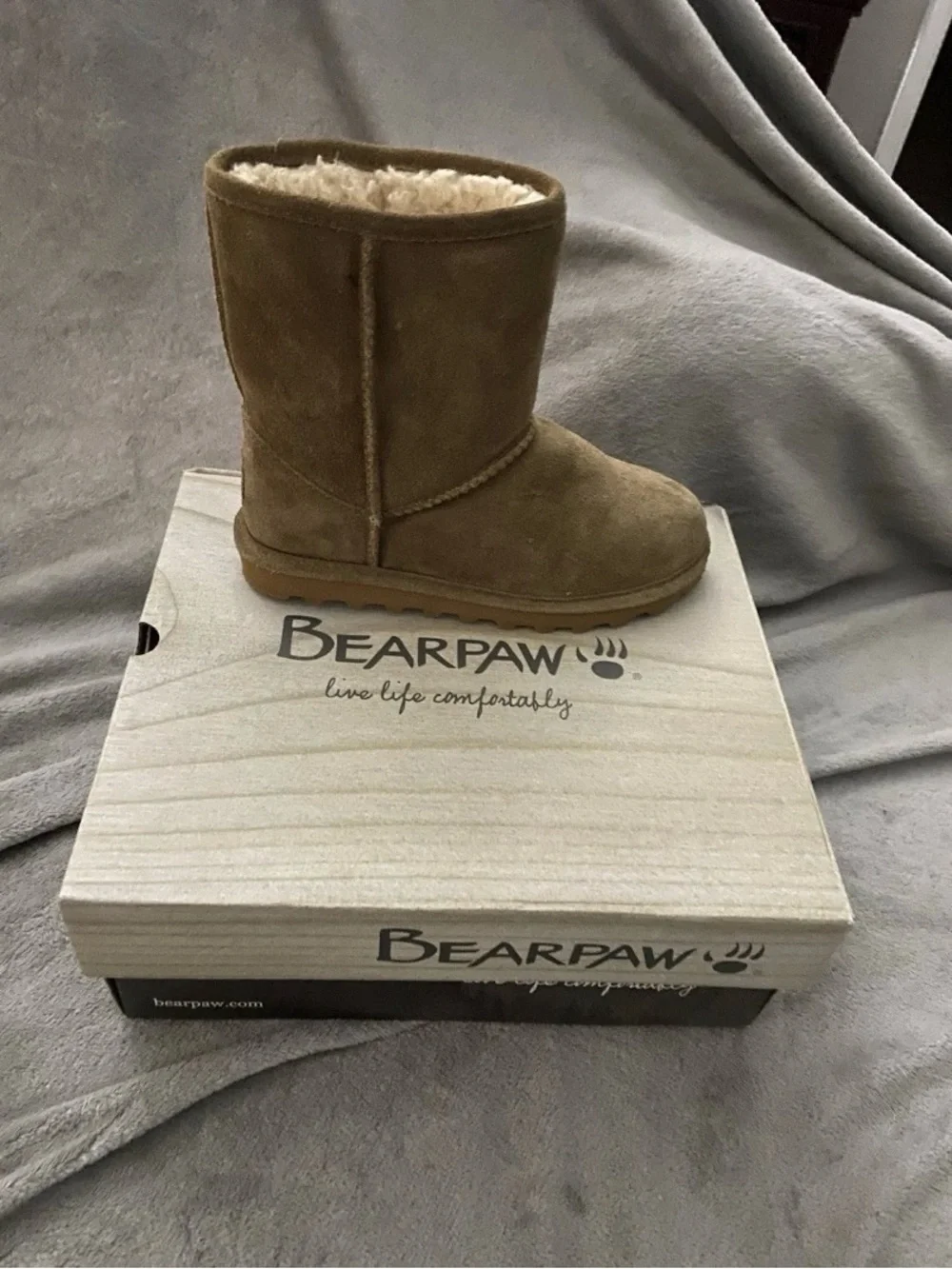 BearPaw Chestnut Suede Shearling Lined Short Boots